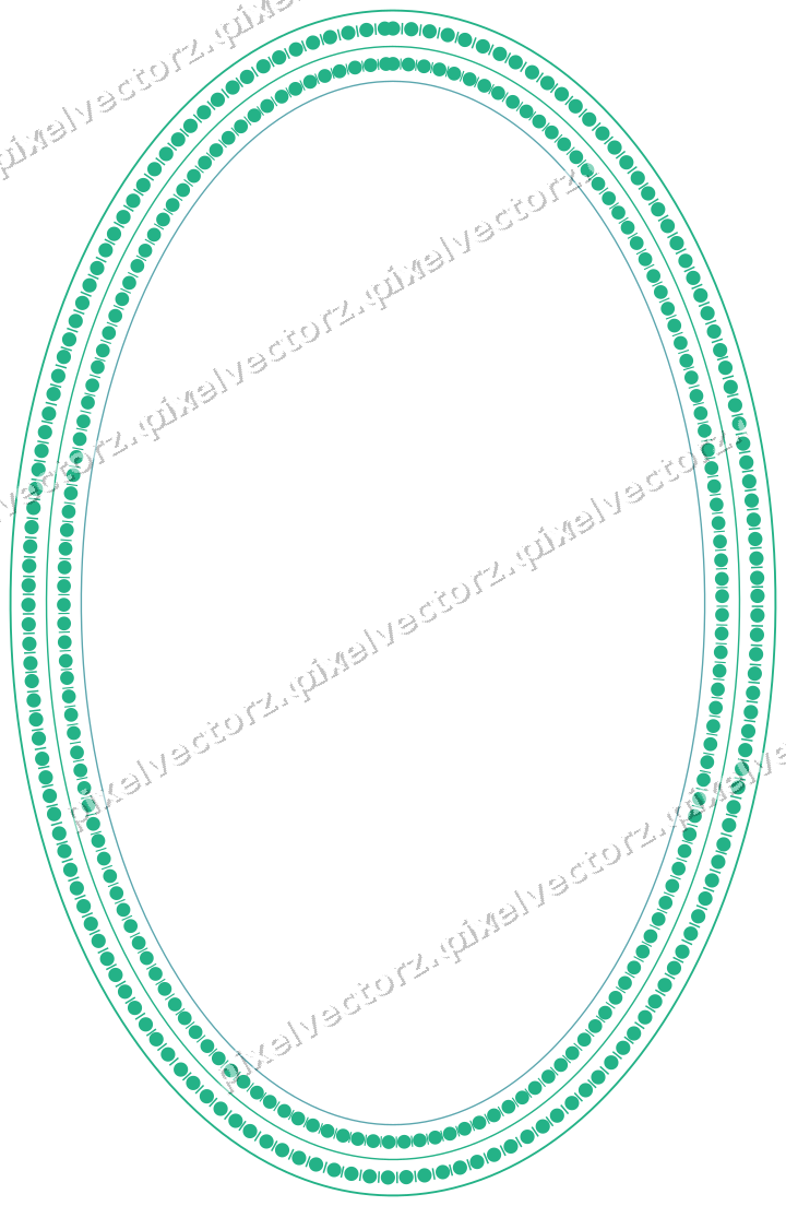 Decorative line art frame in green and teal with oval and beaded line