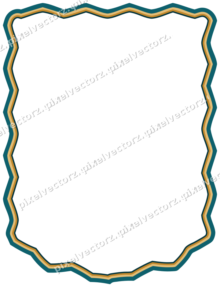 Decorative line art frame in amber and dark teal with label plaque