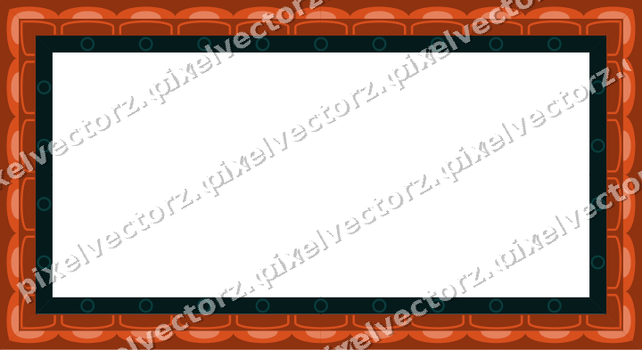 Decorative picture frame border in orange and teal with arcade frieze