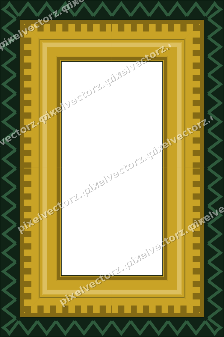 Decorative picture frame border in dark green and amber with step band