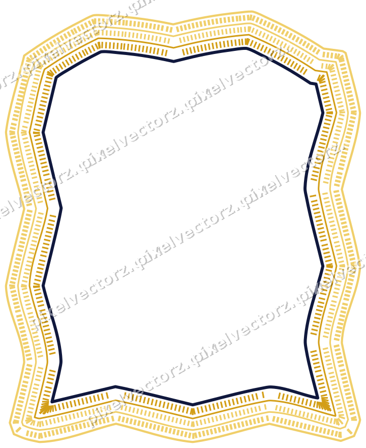 Decorative line art frame in amber and blue with label plaque