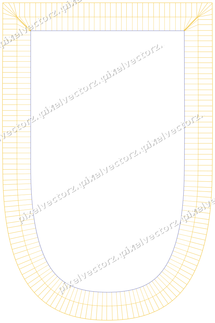 Decorative line art frame in dark blue and amber with shield