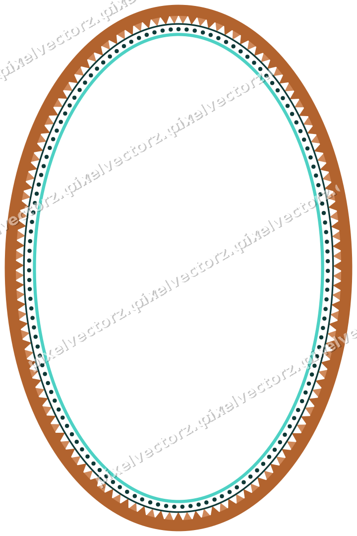 Decorative line art frame in orange and teal with oval and solid band