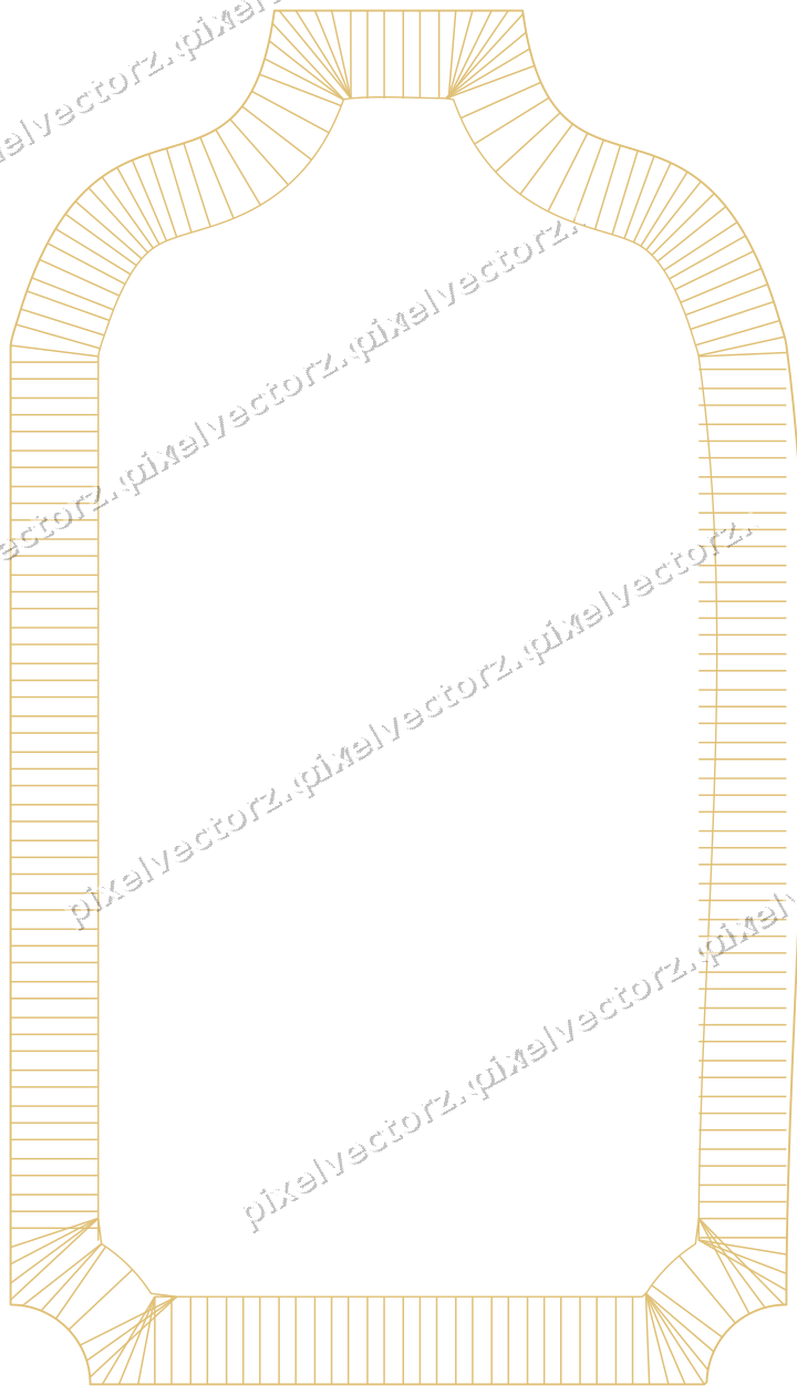 Decorative line art frame in dark blue and amber with label plaque