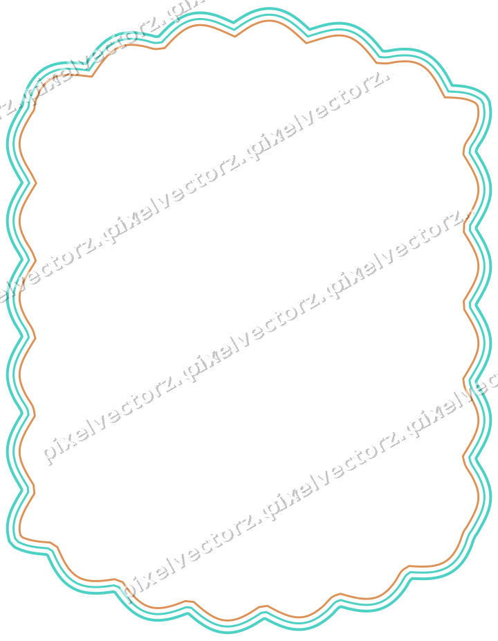 Decorative line art frame in orange and teal with label plaque