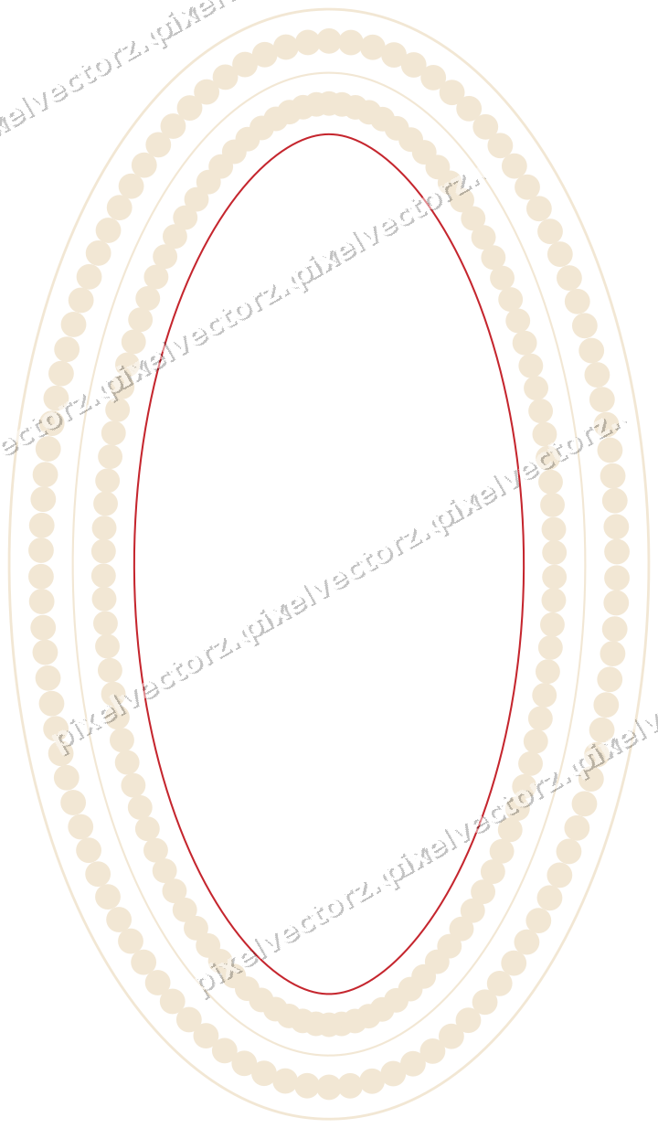 Decorative line art frame in dark green and red with oval