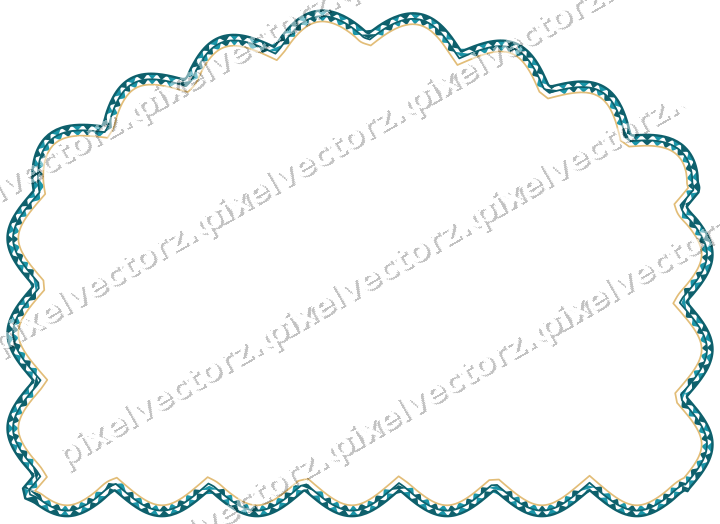 Decorative line art frame in amber and dark teal with label plaque