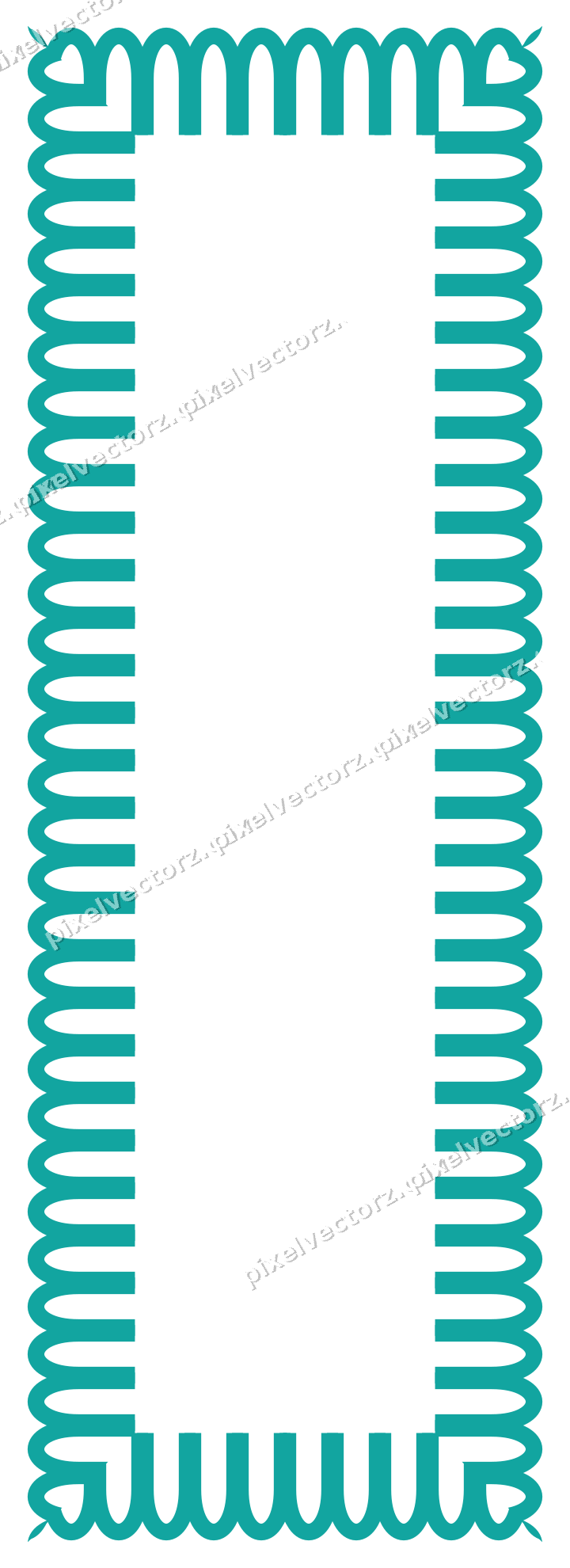 Decorative picture frame border in orange and teal with arcade frieze