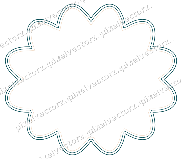 Decorative line art frame in dark teal and orange with oval