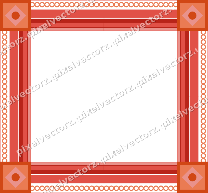Decorative picture frame border in red and orange with ring chain