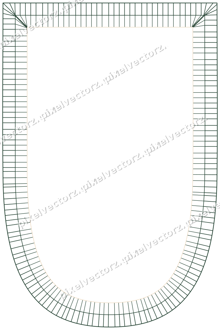 Decorative line art frame in dark green and orange with shield