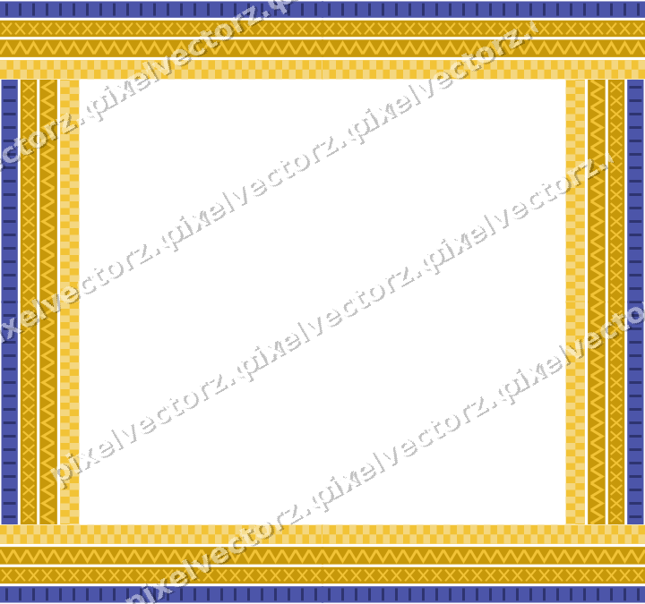 Decorative picture frame border in dark blue and amber with cross band