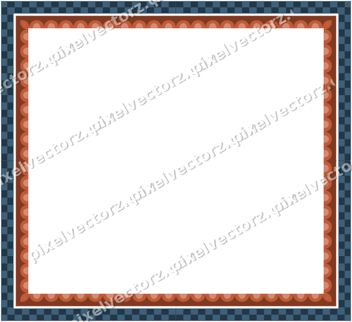 Decorative picture frame border in orange and cyan with scale band