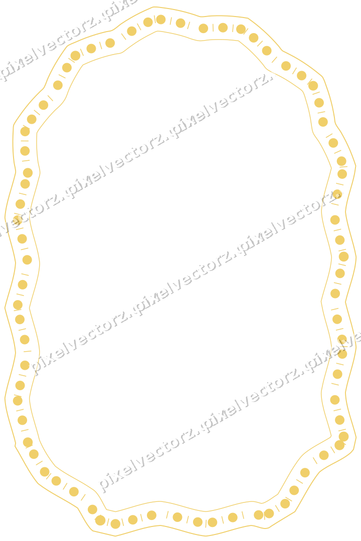 Decorative line art frame in amber and blue with label plaque