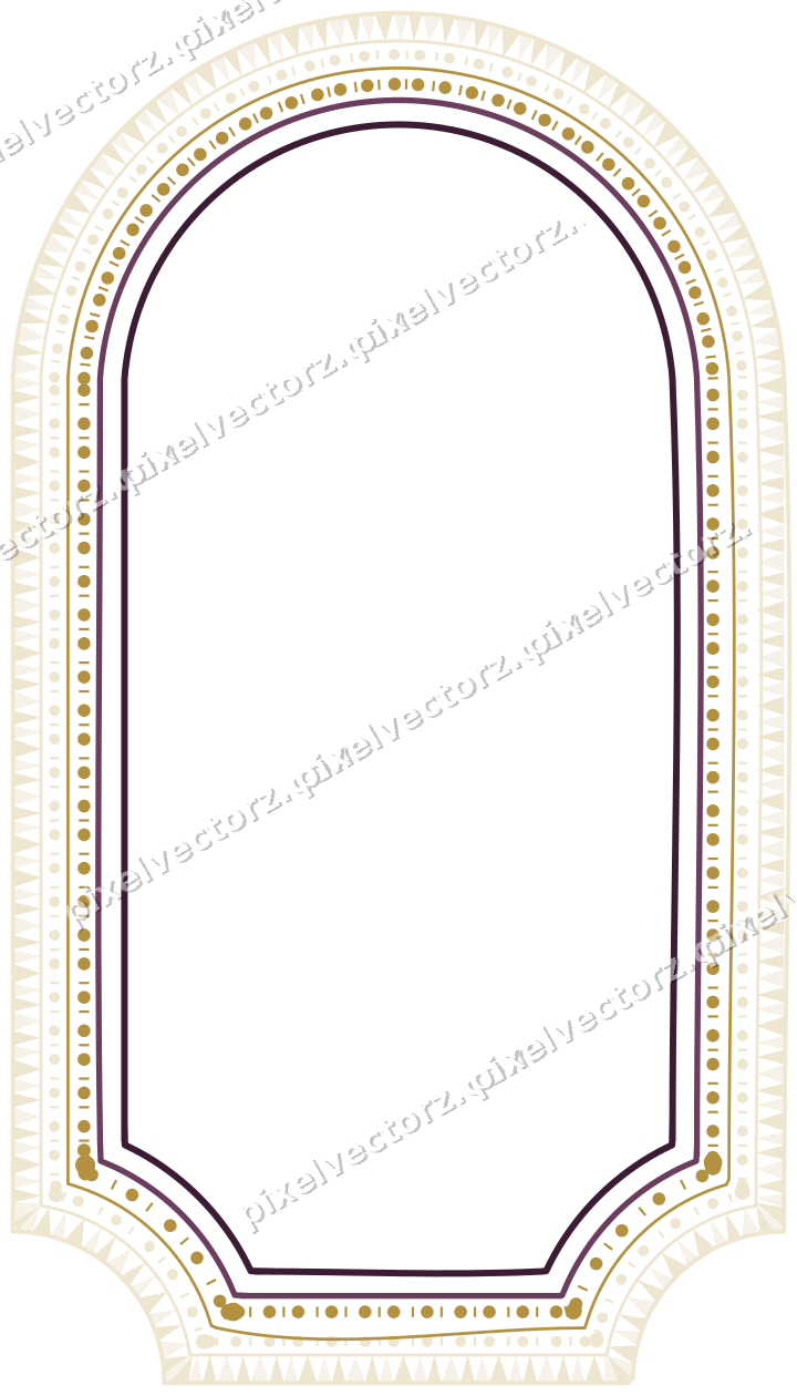 Decorative line art frame in dark magenta and amber with label plaque