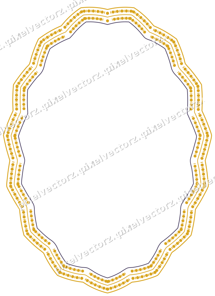 Decorative line art frame in amber and purple with oval