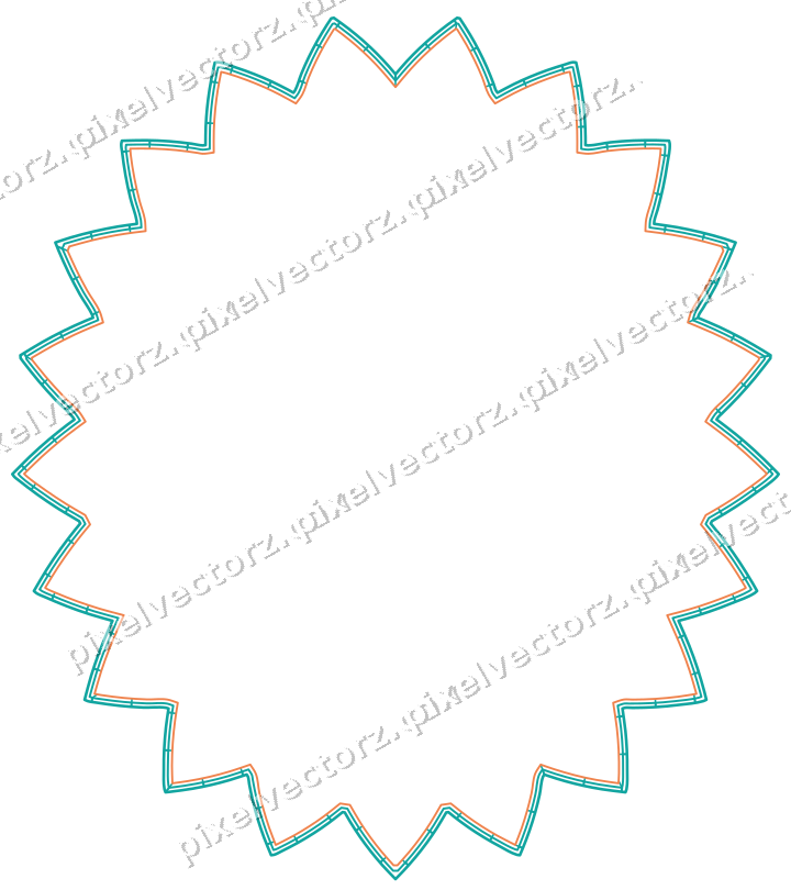 Decorative line art frame in orange and teal with oval and zigzag edge