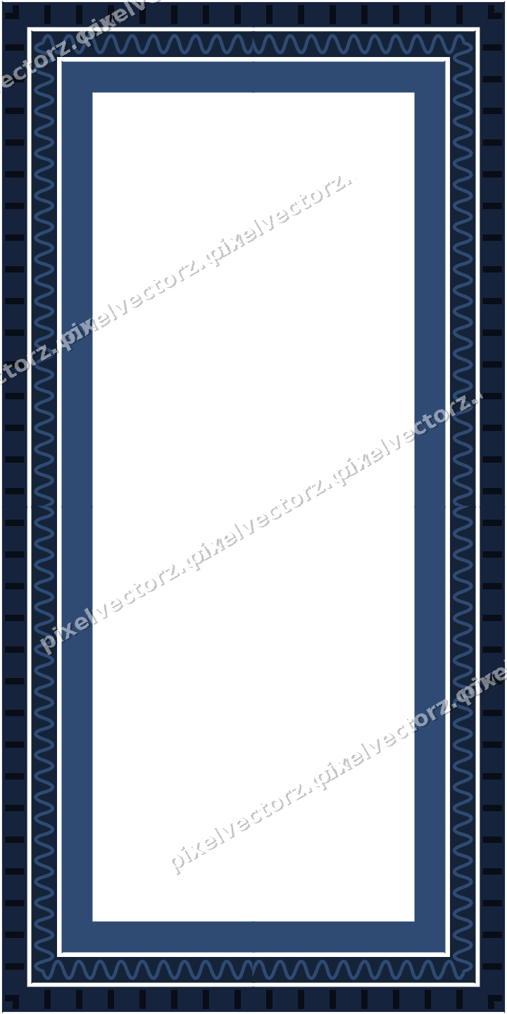 Decorative picture frame border in dark blue and amber with wave band
