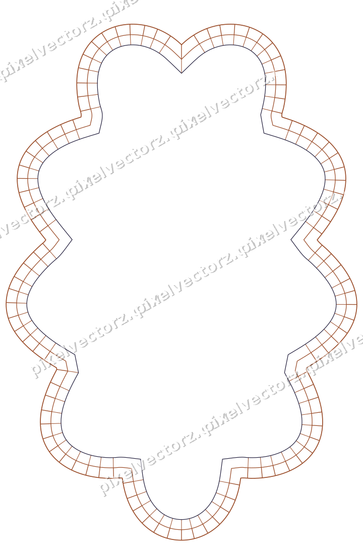 Decorative line art frame in orange and blue with oval