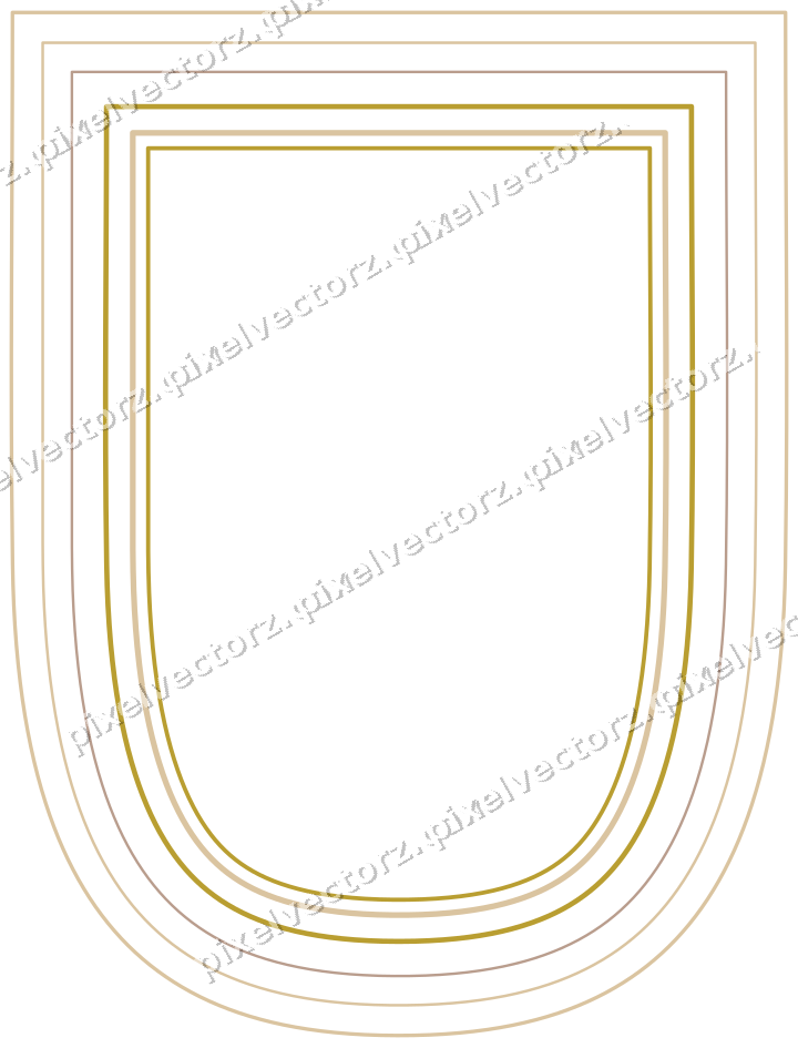 Decorative line art frame in amber and pale orange with shield