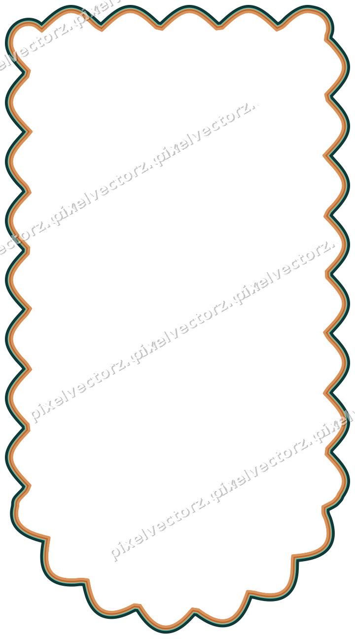 Decorative line art frame in orange and teal with label plaque