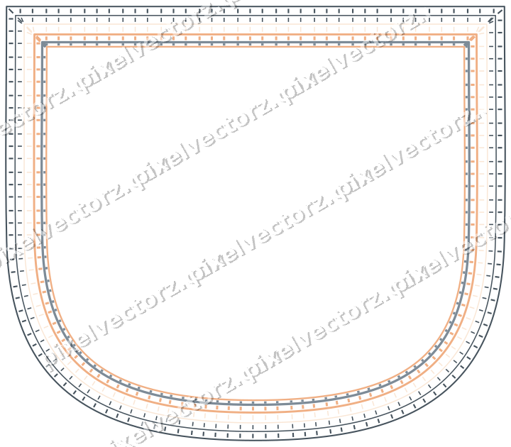 Decorative line art frame in blue and orange with shield