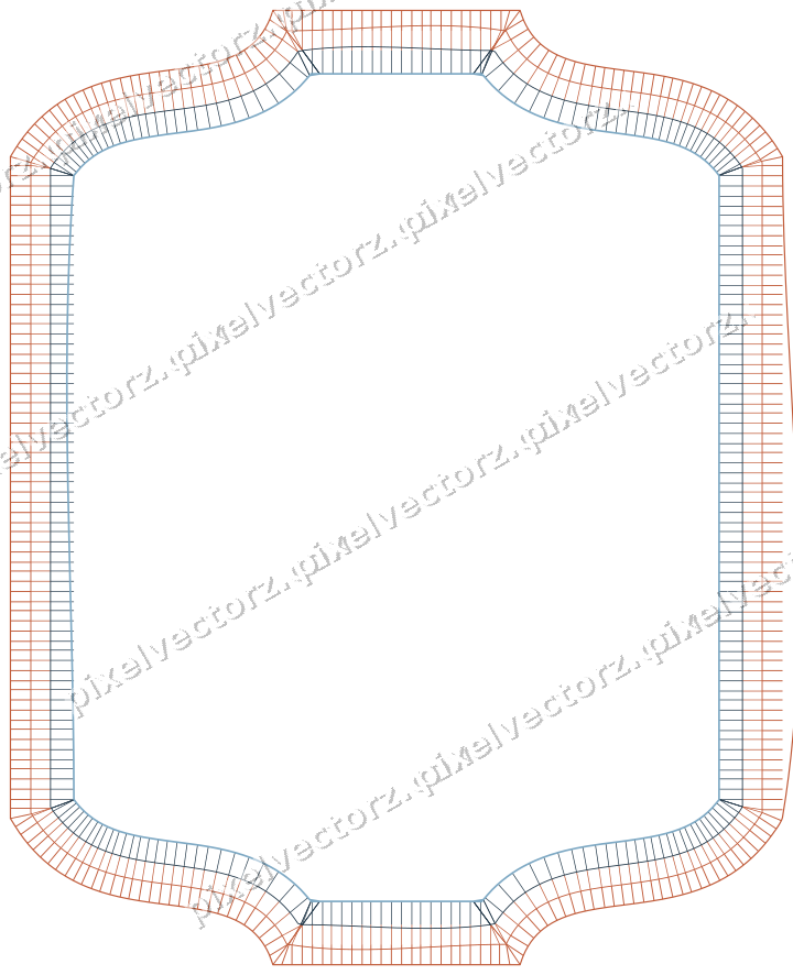 Decorative line art frame in orange and cyan with label plaque