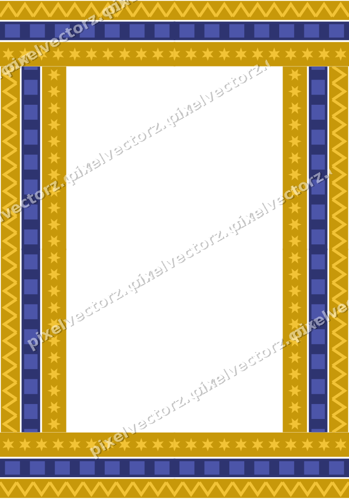 Decorative picture frame border in dark blue and amber with zigzag