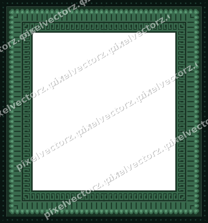Decorative picture frame border in dark green and red with scale band