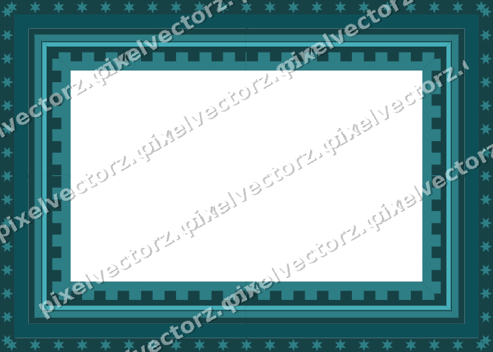 Decorative picture frame border in dark teal and orange with star band