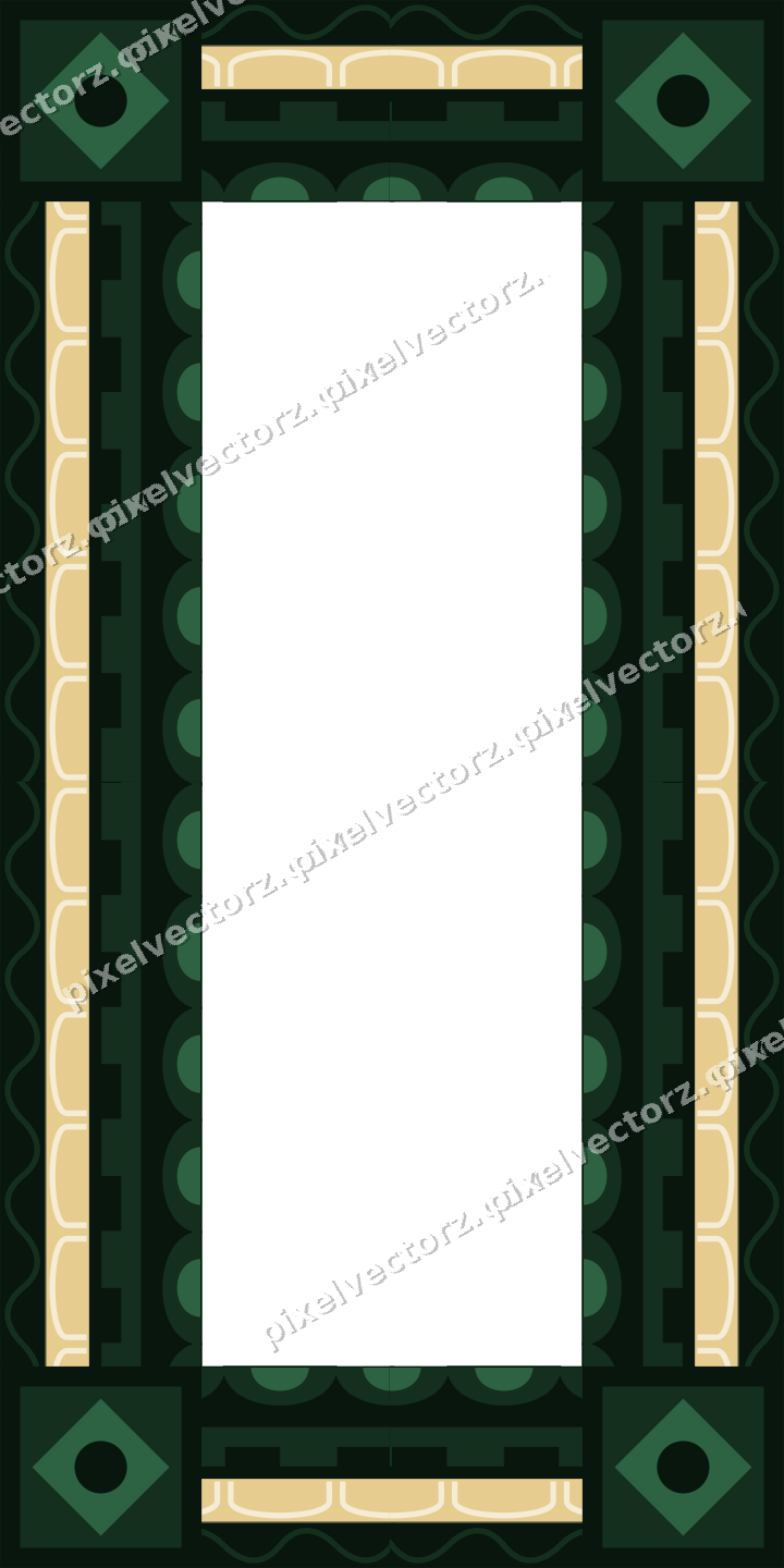 Decorative picture frame border in dark green and amber with wave band