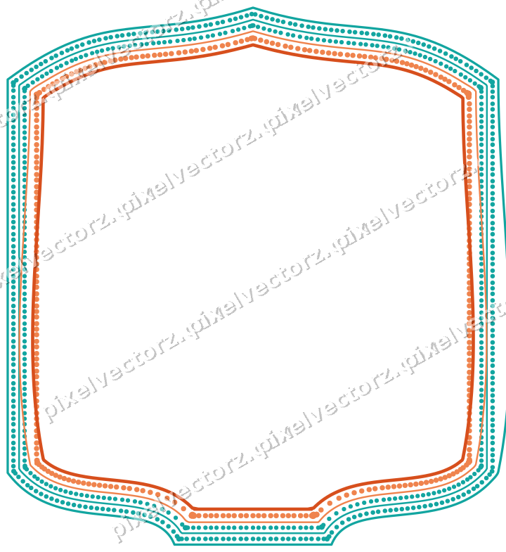 Decorative line art frame in orange and teal with label plaque