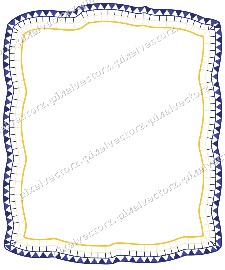 Decorative line art frame in dark blue and amber with label plaque