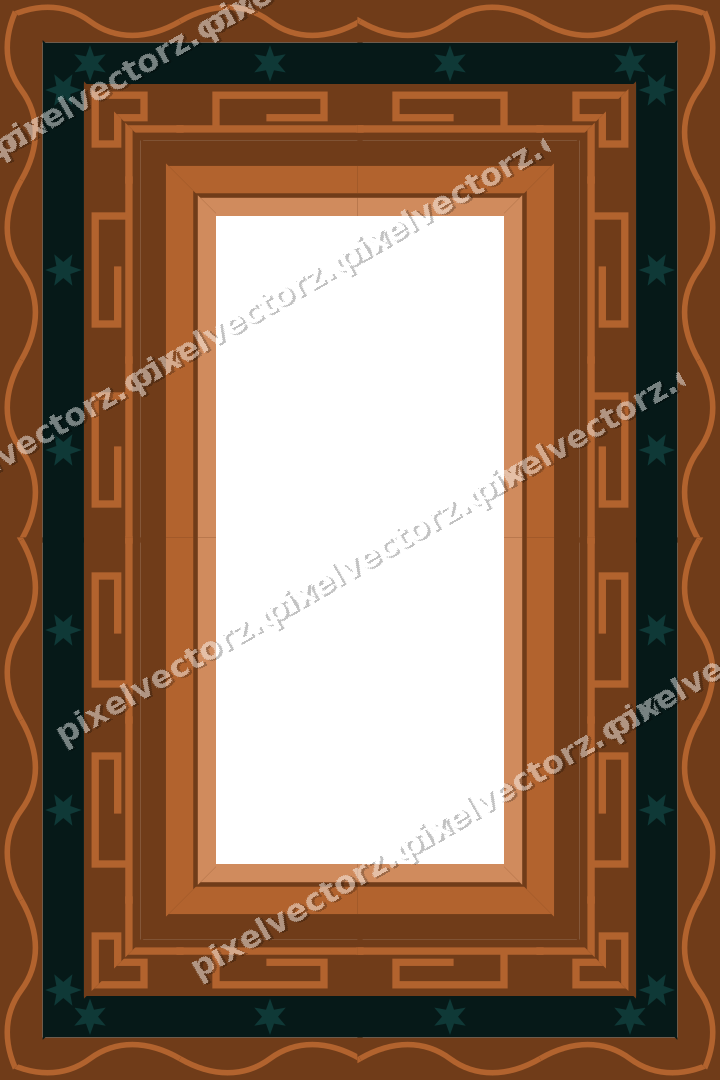 Decorative picture frame border in orange and teal with wave band