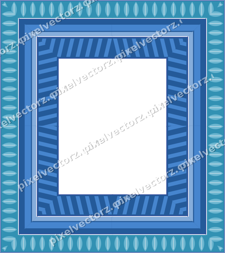 Decorative picture frame border in blue and cyan with leaf moulding