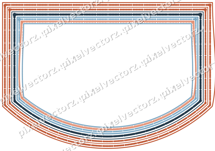 Decorative line art frame in orange and cyan with label plaque