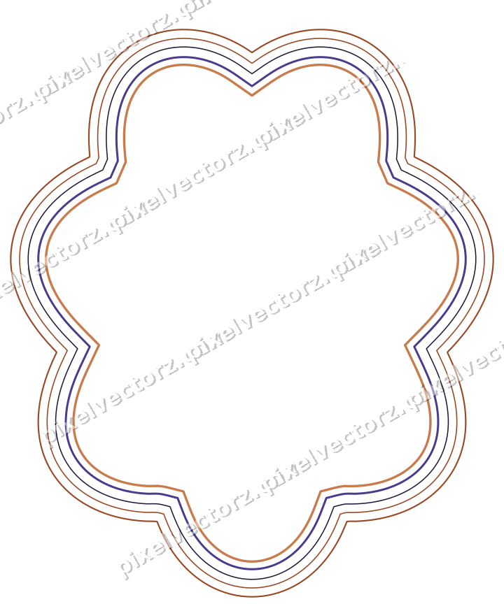 Decorative line art frame in orange and blue with oval