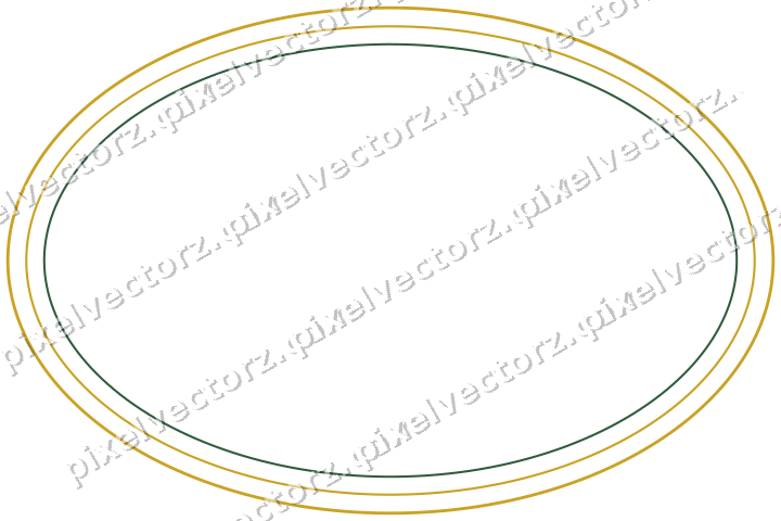 Decorative line art frame in dark green and amber with oval