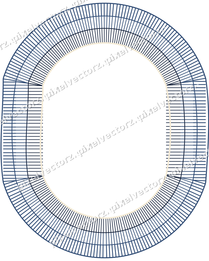 Decorative line art frame in dark blue and amber with label plaque