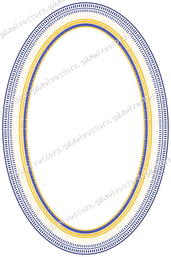 Decorative line art frame in dark blue and amber with oval