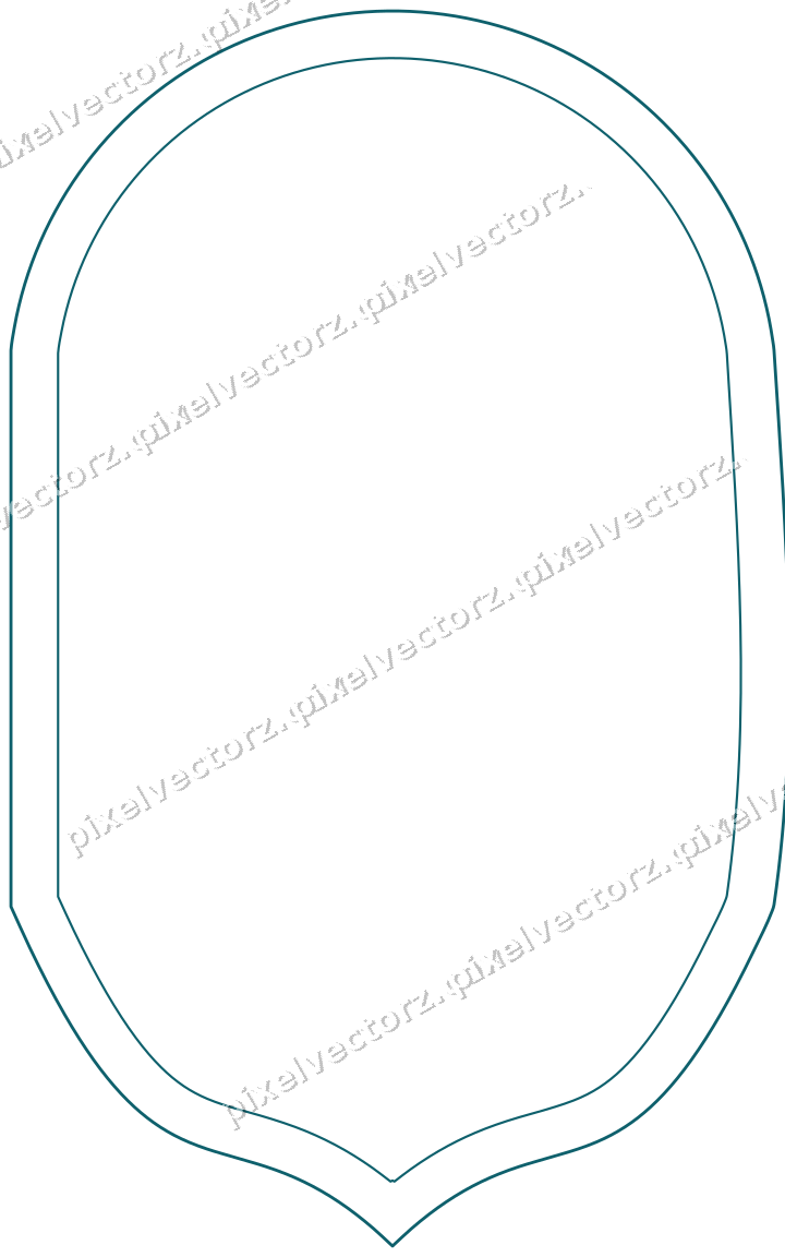 Decorative line art frame in amber and dark teal with label plaque