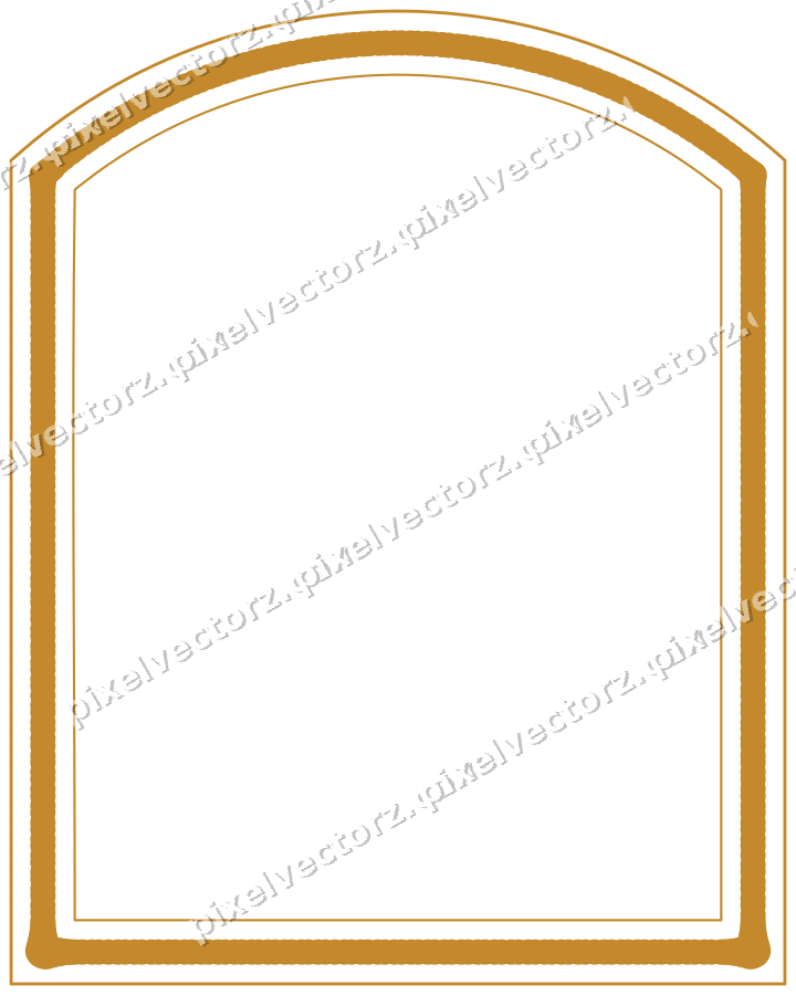 Decorative line art frame in amber and dark teal with label plaque