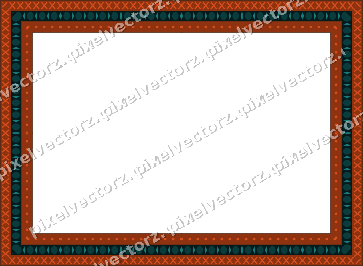 Decorative picture frame border in orange and teal with cross band