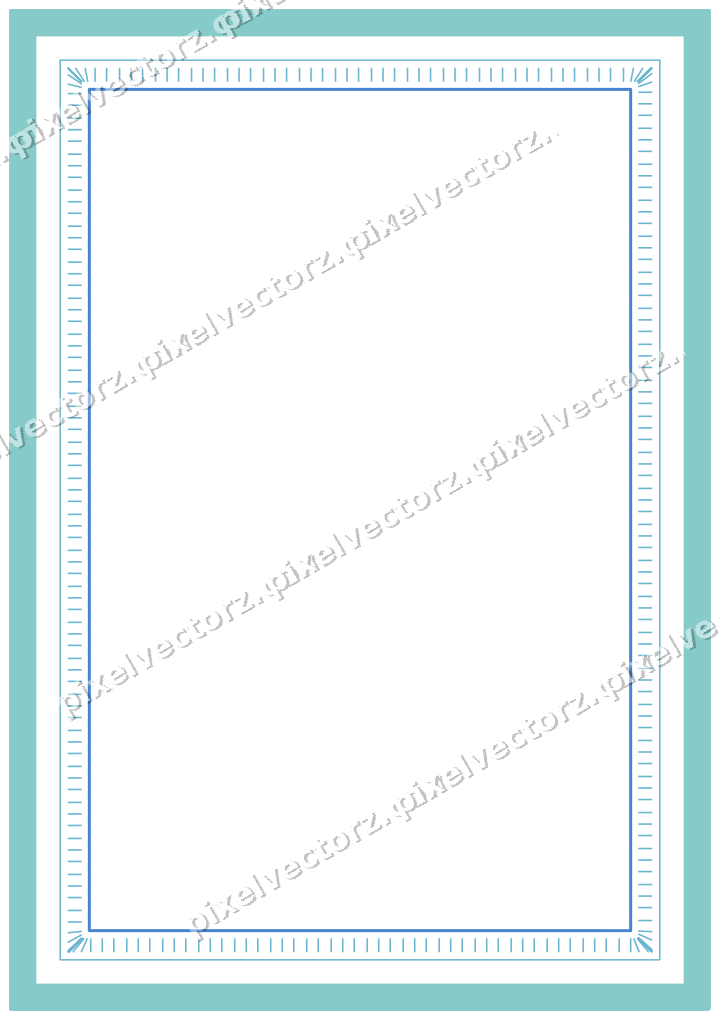 Decorative line art frame in blue and cyan with label plaque