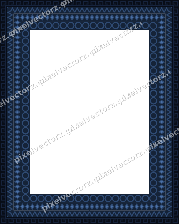 Decorative picture frame border in dark blue and amber with zigzag