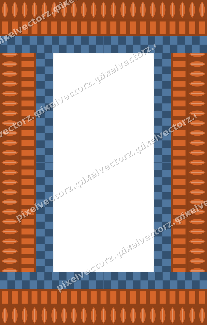 Decorative picture frame border in dark blue and orange with dentil