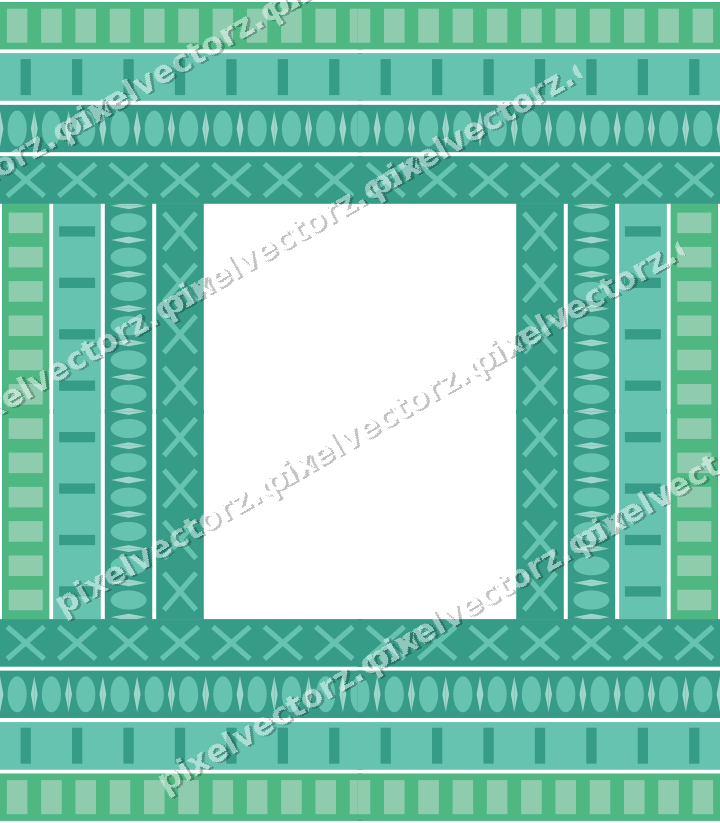 Decorative picture frame border in green and teal with dentil