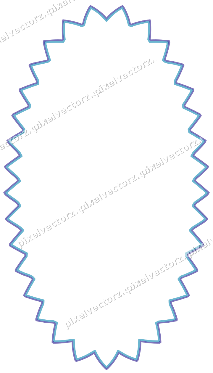 Decorative line art frame in blue and cyan with oval and zigzag edge