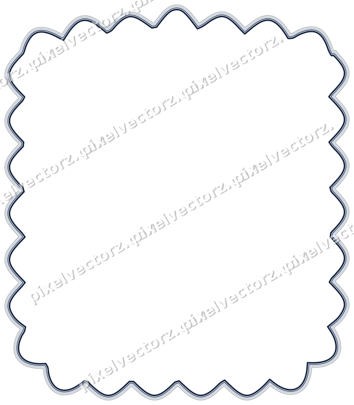 Decorative line art frame in dark blue and white with label plaque