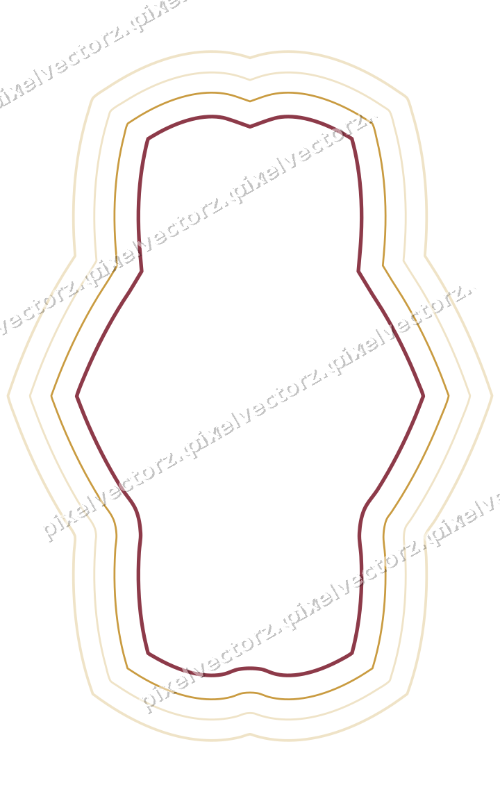 Decorative line art frame in dark pink and amber with oval